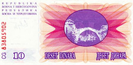 BOSNIA & HERTEGOVINA 10 Dinari 1992, necirculata [1]