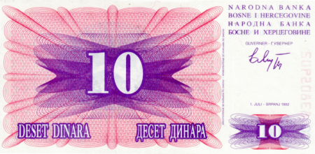 Bosnia - BOSNIA & HERTEGOVINA 10 Dinari 1992, necirculata