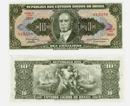 Brazilia - Brazilia 1 centavo supratipar  pe 10 cruzeiros 1969, necirculata