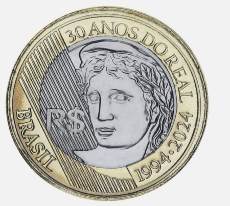 Monede straine - Brazilia 1 Real 2024, 30 ani de la adoptarea monedei, UNC