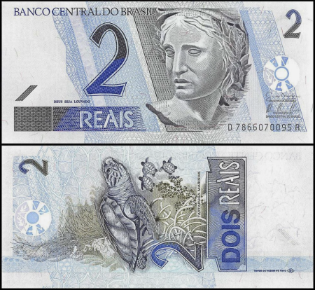Bancnote - BRAZILIA 2 reais 2001, testoasa, necirculata