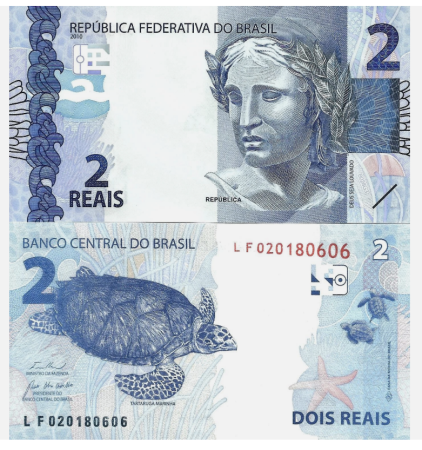 Bancnote America - BRAZILIA 2 reais 2010, testoasa, necirculata