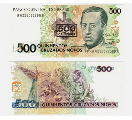 Brazilia - Brazilia 500 Cruzeiros 1990, supratipar 500 Cruzados Novos, necirculata