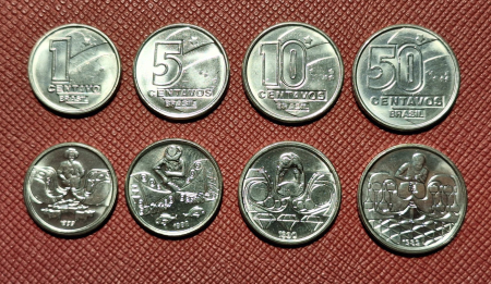 Monede America - Brazilia set 4 monede 1989 - 1990: 1,5,10,50 Centavos, Profesii, UNC