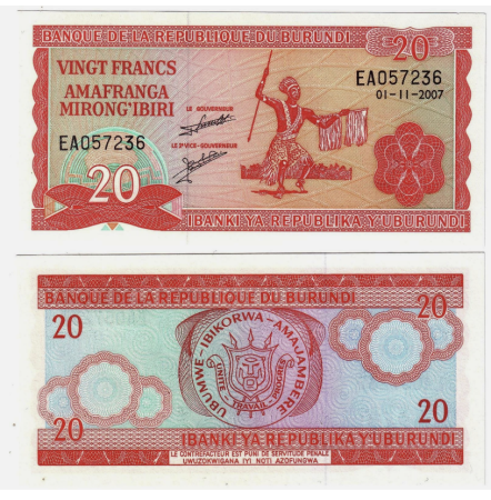 Bancnote - BURUNDI 20 franci 2005, necirculata