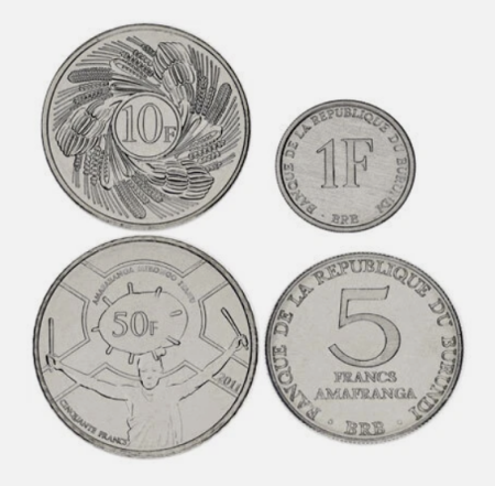Monede straine - Burundi set 4 monede 1980-2011: 1, 5, 10, 50 franci, UNC