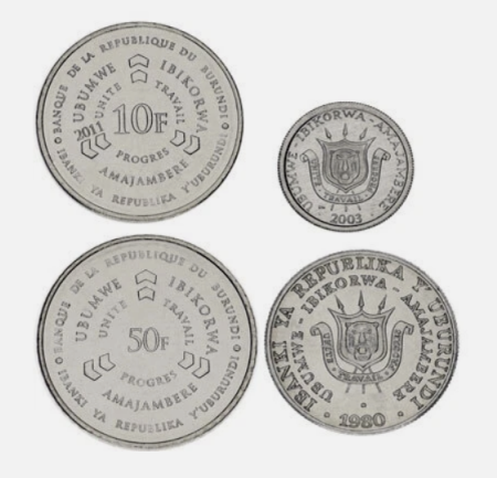 Burundi set 4 monede 1980-2011: 1, 5, 10, 50 franci, UNC [1]