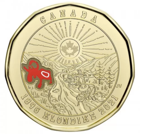 Monede America - Canada 1 dolar 2021, colorata: 125 de ani de la goana după aur din Klondike, UNC
