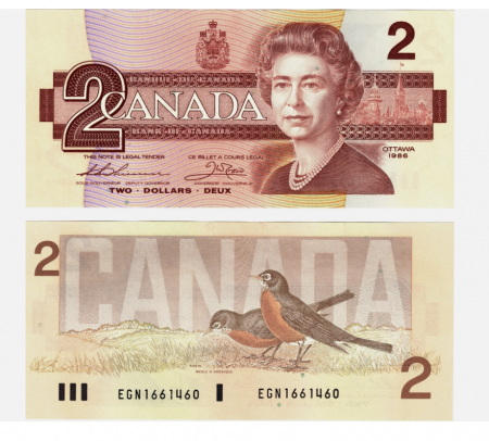 Bancnote straine - Canada 2 Dolari 1986, necirculata, Regina Elisabeta II