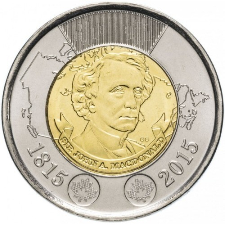 Monede America - Canada 2 dolari 2015, 200 ani de la nasterea lui Sir MacDonald, primul prim-ministru, UNC