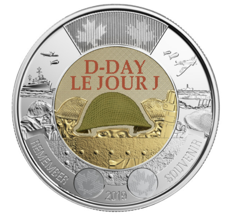 Monede straine - Canada 2 dolari 2019 colorata, Debarcarea din Normandia, Regina Elisabeta II, necirculata