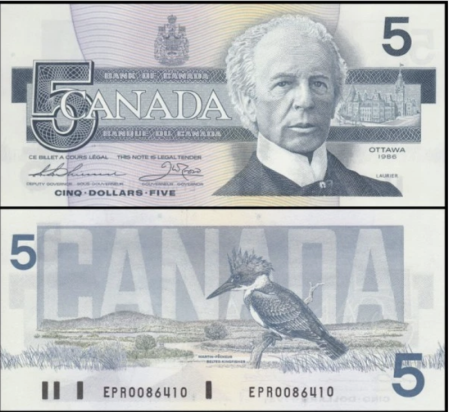 Bancnote - Canada 5 dolari 1986, UNC