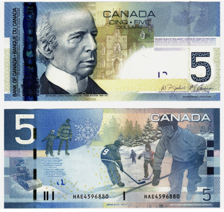 Bancnote - Canada 5 dolari 2010, Hockey, UNC