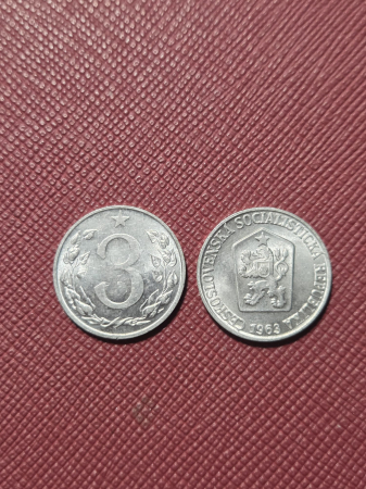 Monede straine - Cehoslovacia 3 haleru 1954-1963, cu luciu de batere