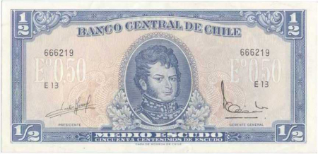 Chile 1/2 Escudo 1970-1973, Bernardo O’Higgins, necirculata [1]
