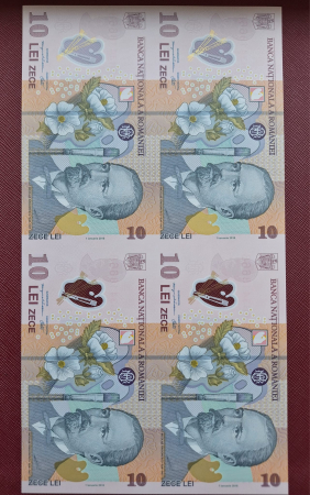 Bancnote Romania - Coala speciala 4x 10 lei 2024, UNC, plic + certificat autenticitate, tiraj 5,000 buc