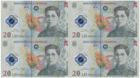 Bancnote - Coala speciala 4x 20 lei 2025, UNC, plic + certificat autenticitate