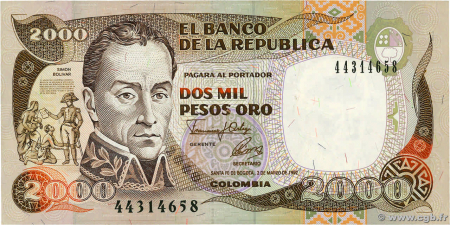 Columbia - COLUMBIA 2000 pesos 1992, necirculata