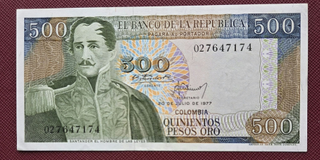 Bancnote America - Columbia 500 pesos oro 1977, UNC-
