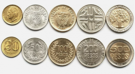 Monede America - Columbia set 5 monede: 20,50,100,200,500 pesos 2005-2012, UNC