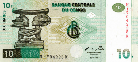 Congo - Congo 10 Franci 1997, necirculata