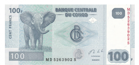 Congo - CONGO 100 franci 2013, elefant, necirculata