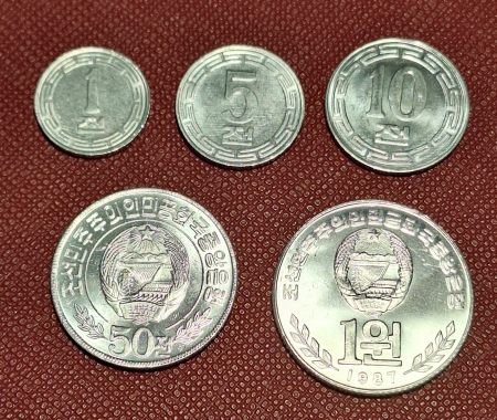 Coreea de Nord set 5 monede 1959-1987: 1,5,10,50 Chon, 1 Won, UNC [1]