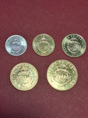 Monede America - Costa Rica set 5 monede 2014-2015: 10,25,50,100,500 Colones, UNC