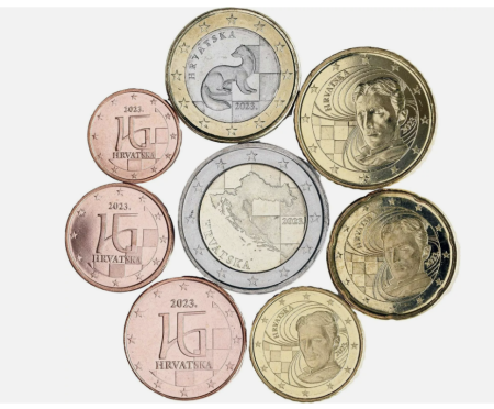 Monede Euro, Eurocenti - Croatia set 8 monede 2023: 1,2,5,10,20,50 centi, 1,2 Euro, UNC