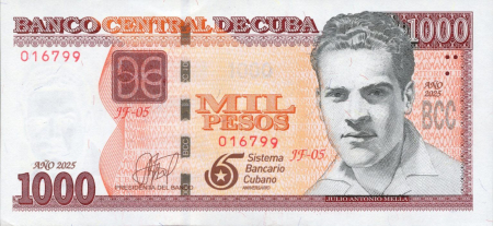 Bancnote America - Cuba 1000 pesos 2025, a 65-a aniversare a sistemului bancar cubanez, UNC