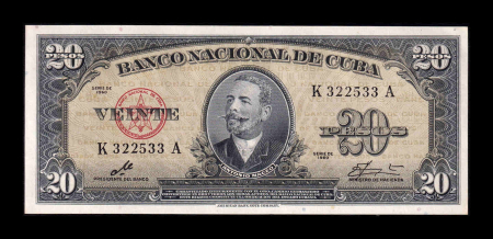 Cuba - Cuba 20 Pesos Antonio Maceo 1960, aproape necirculata