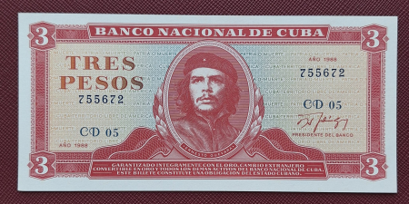 Cuba - Cuba 3 Pesos 1988, Ernesto "Che" Guevara, necirculata