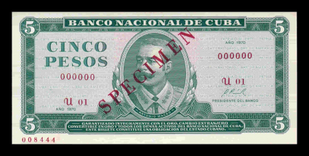Cuba 5 Pesos Antonio Maceo 1970 Specimen, necirculata [1]