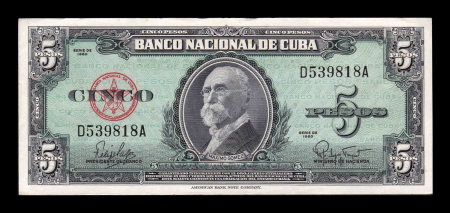 Bancnote - Cuba 5 Pesos Máximo Gómez 1960, aproape necirculata