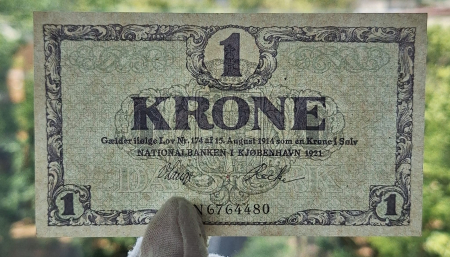 Danemarca 1 coroana 1921, rara, UNC- [2]