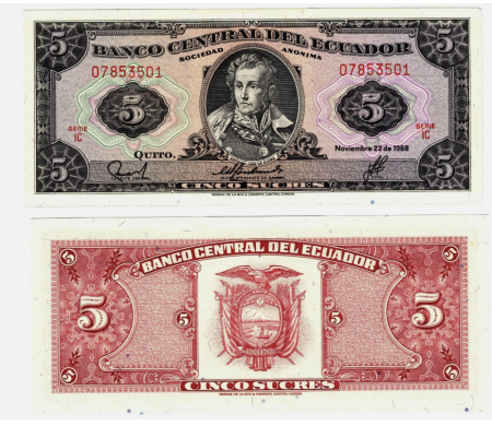 Ecuador - Ecuador 5 Sucres 1988, Antonio Jose De Sucre, UNC