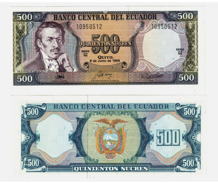 Bancnote - Ecuador 500 Sucres 1988, Dr. Eugenio de Santa Cruz y Espejo, necirculata