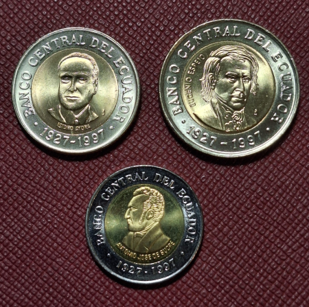 Monede - Ecuador SET 3 monede: 100 500 1000 Sucres 1997, UNC