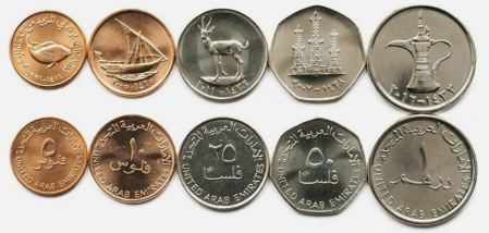 Monede Asia - Emiratele Arabe Unite, 5 monede 1998-2012: 5,10,25,50 Fils si 1 Dirham, UNC