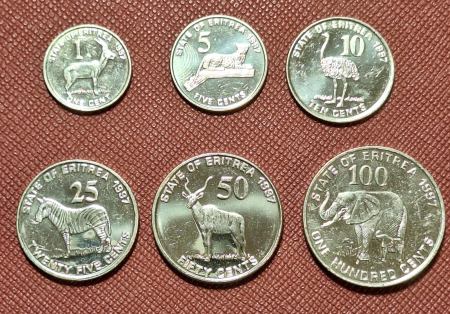 Monede - Eritrea SET 6 monede: 1 5 10 25 50 100 Piastri, 1991, Animale, UNC