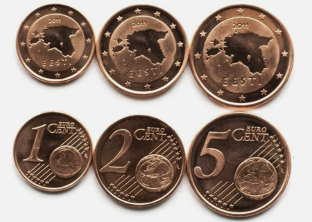 Monede Euro, Eurocenti - Estonia, set 3 monede 2011: 1,2,5 centi, UNC