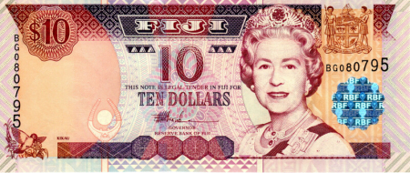 Bancnote Australia si Oceania - Fiji 10 Dolari 2002, bancnota Regina Elisabeta II, UNC