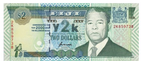 Bancnote Australia si Oceania - FIJI 2 dolari 2000 COMEMORATIVA, necirculata
