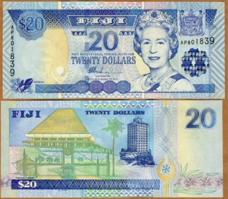 Bancnote - Fiji 20 Dolari 2002, bancnota Regina Elisabeta II, UNC