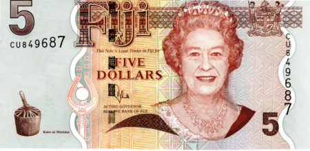Bancnote Australia si Oceania - Fiji 5 Dolari 2012, bancnota Regina Elisabeta II, aproape necirculata