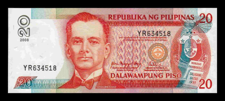 Bancnote Asia - Filipine 20 Piso 2008, Manuel Quezon, necirculata
