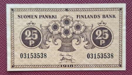 Finlanda - Finlanda 25 pennia 1918, aproape necirculata