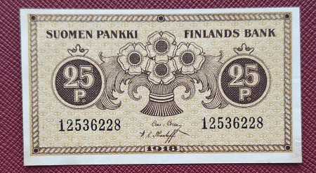 Finlanda - Finlanda 25 pennia 1918, UNC-