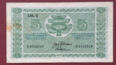 Finlanda - Finlanda 5 markkaa 1922, aproape necirculata