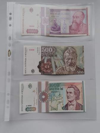Bancnote - Folii DACO (A4) - 3 compartimente pentru stocare bancnote Romania / bancnote straine